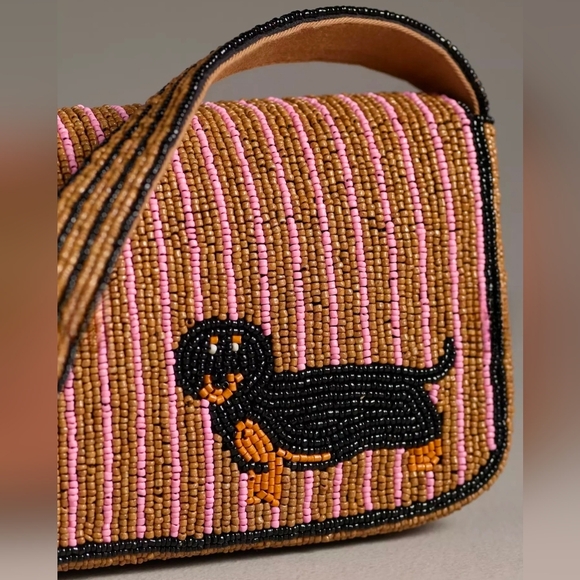 Anthropologie The Fiona Beaded Bag Dachshund Weiner Dog Rare Limited Handbag NEW - Picture 11 of 13